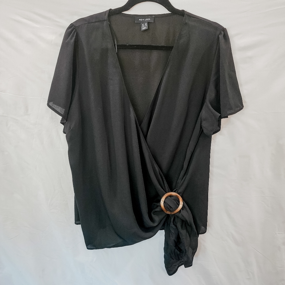 SIZE 16 ASOS New Look Wrap Top Black - tie top blouse